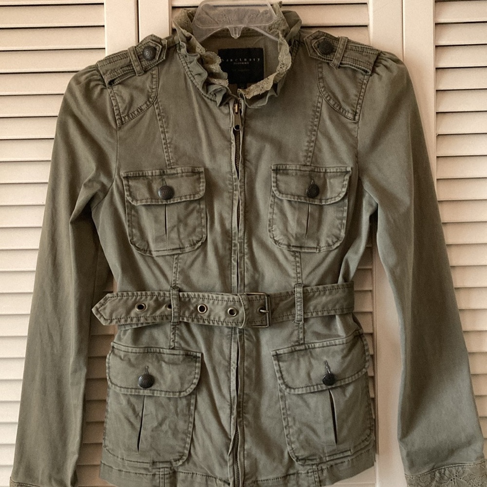 Sanctuary Army Olive Green Lace Utility Jacket Sz M
